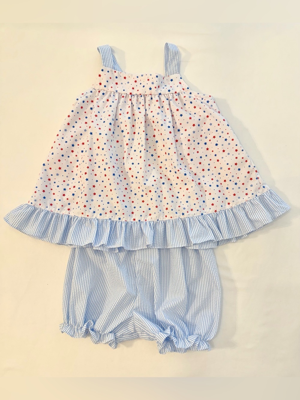 James & Lottie Red, Blue & White Star Print Summer Set Top & Bloomers Size 5